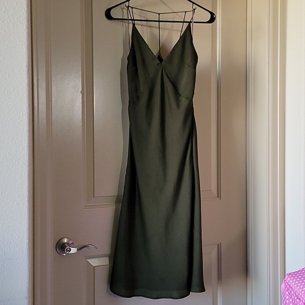 Topshop Strappy V neck Olive Midi Dress Size 4